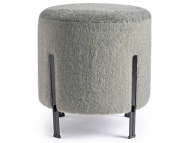 Interlude Home Bexley Matte Black Pewter Gray Fur Accent Stool IL178147