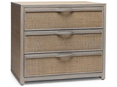 Interlude Home Melbourne 36" Wide 3-Drawers Grey Wash Rattan Accent Chest IL188266