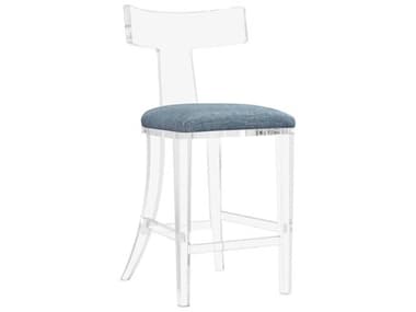 Interlude Home Tristan Fabric Upholstered Surf Clear Counter Stool IL19805752