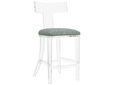 Interlude Home Tristan Fabric Upholstered Pool Clear Counter Stool IL19805754