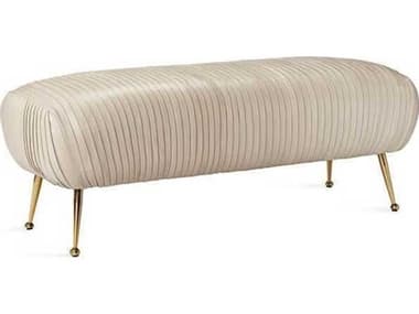 Interlude Home Thatcher Stone Polished Brass Beige Leather Accent Bench IL198500