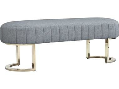 Interlude Home Harlow Marsh Shiny Brass Gray Upholstered Accent Bench IL198512