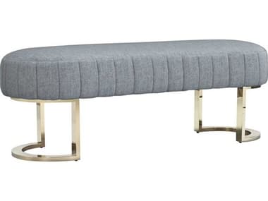 Interlude Home Harlow 60" Marsh Shiny Brass Gray Fabric Upholstered Accent Bench IL19851250