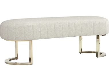 Interlude Home Harlow 60" Drift Shiny Brass Beige Fabric Upholstered Accent Bench IL19851251