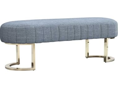 Interlude Home Harlow 60" Surf Shiny Brass Blue Fabric Upholstered Accent Bench IL19851252