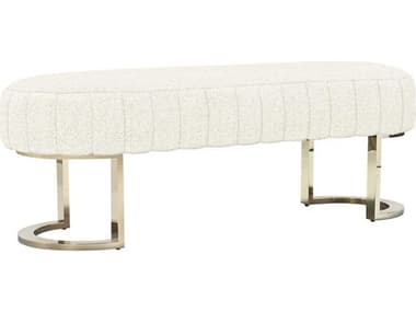 Interlude Home Harlow 60" Foam Shiny Brass White Fabric Upholstered Accent Bench IL19851255
