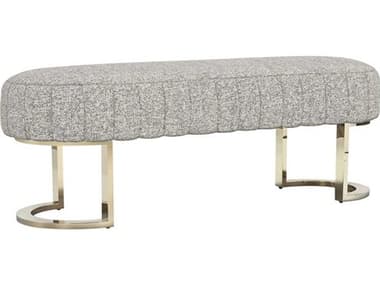 Interlude Home Harlow 60" Breeze Shiny Brass Gray Fabric Upholstered Accent Bench IL19851256