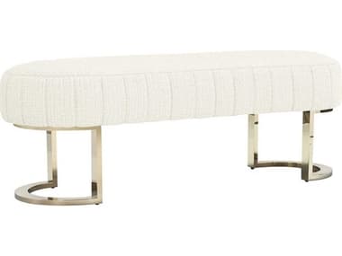 Interlude Home Harlow 60" Dune Shiny Brass White Fabric Upholstered Accent Bench IL19851257