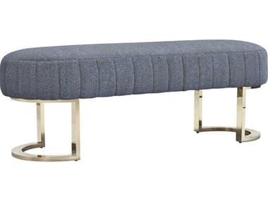 Interlude Home Harlow 60" Azure Shiny Brass Blue Fabric Upholstered Accent Bench IL19851258