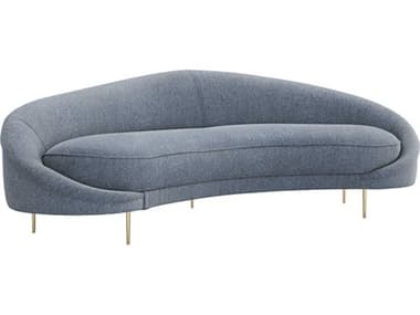 Interlude Home Ava 103" Azure Shiny Brass Blue Fabric Upholstered Sofa IL19905158