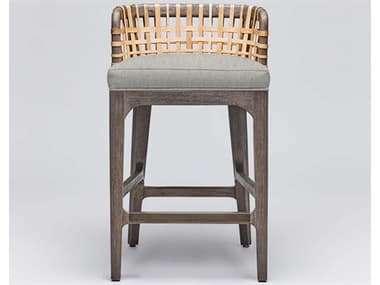 Interlude Home Palms Fabric Upholstered Mahogany Wood Grey Ceruse Natural Rattan Pewter Fog Counter Stool ILW149965102