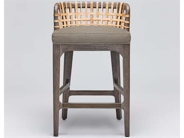 Interlude Home Palms Fabric Upholstered Mahogany Wood Grey Ceruse Natural Rattan Pebble Counter Stool ILW149965105