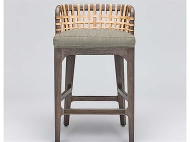 Interlude Home Palms Fabric Upholstered Mahogany Wood Grey Ceruse Natural Rattan Fawn Counter Stool ILW149965106