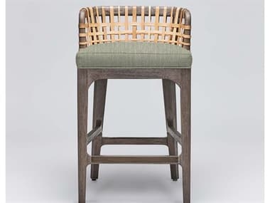 Interlude Home Palms Fabric Upholstered Mahogany Wood Grey Ceruse Natural Rattan Fern Counter Stool ILW149965110