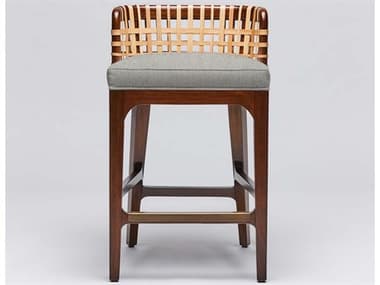 Interlude Home Palms Fabric Upholstered Mahogany Wood Chestnut Natural Rattan Dark Antique Brass Fog Counter Stool ILW149966102