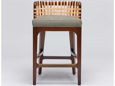 Interlude Home Palms Fabric Upholstered Mahogany Wood Chestnut Natural Rattan Dark Antique Brass Fawn Counter Stool ILW149966106