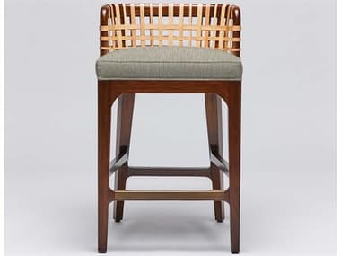 Interlude Home Palms Fabric Upholstered Mahogany Wood Chestnut Natural Rattan Dark Antique Brass Straw Counter Stool ILW149966108