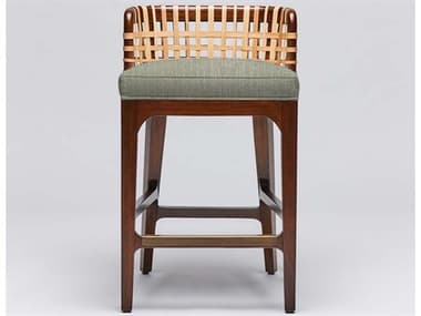 Interlude Home Palms Fabric Upholstered Mahogany Wood Chestnut Natural Rattan Dark Antique Brass Fern Counter Stool ILW149966110