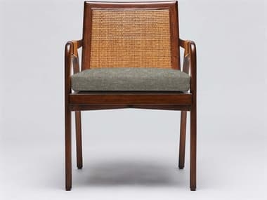 Interlude Home Delray Mahogany Wood Brown Fabric Upholstered Arm Dining Chair ILW149976101