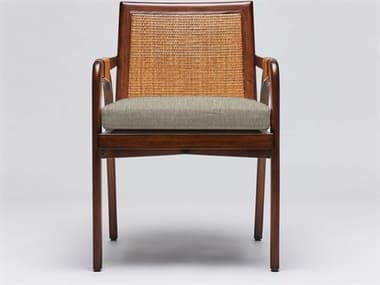 Interlude Home Delray Mahogany Wood Brown Fabric Upholstered Arm Dining Chair ILW149976108