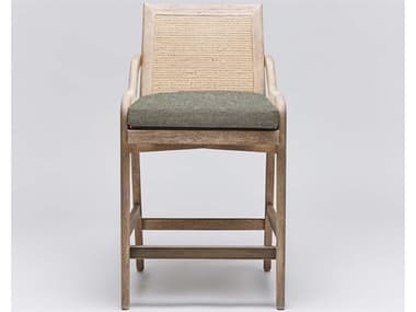 Interlude Home Delray Fabric Upholstered Mahogany Wood White Ceruse Off Dark Antique Brass Moss Counter Stool ILW149979101