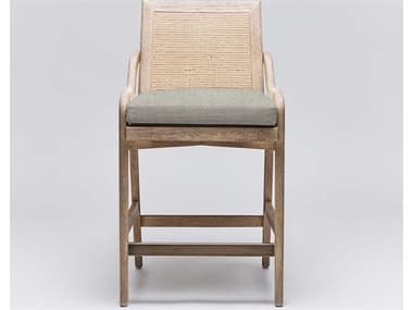 Interlude Home Delray Fabric Upholstered Mahogany Wood White Ceruse Off Dark Antique Brass Fog Counter Stool ILW149979102