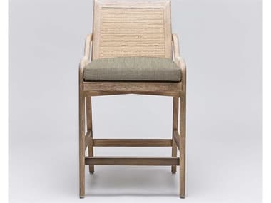 Interlude Home Delray Fabric Upholstered Mahogany Wood White Ceruse Off Dark Antique Brass Fawn Counter Stool ILW149979106
