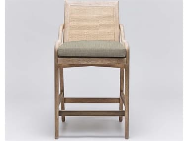 Interlude Home Delray Fabric Upholstered Mahogany Wood White Ceruse Off Dark Antique Brass Straw Counter Stool ILW149979108