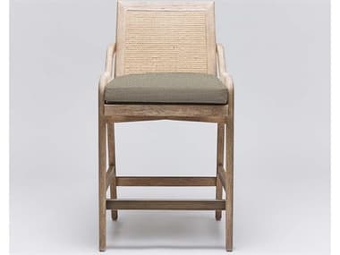 Interlude Home Delray Fabric Upholstered Mahogany Wood White Ceruse Off Dark Antique Brass Sisal Counter Stool ILW149979109