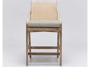 Interlude Home Delray Fabric Upholstered Mahogany Wood White Ceruse Off Dark Antique Brass Natural Cream Counter Stool ILW149979111