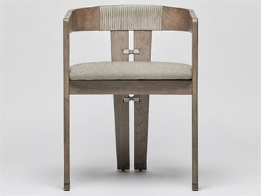 Interlude Home Maryl-III Rattan Gray Fabric Upholstered Arm Dining Chair ILW149982100