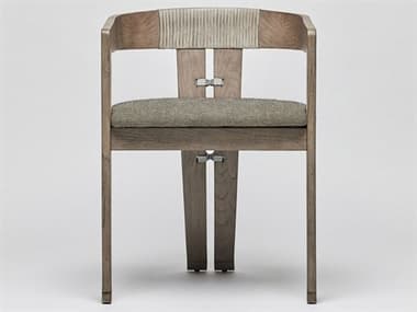 Interlude Home Maryl-III Rattan Gray Fabric Upholstered Arm Dining Chair ILW149982101
