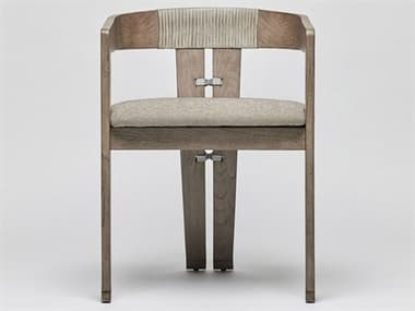 Interlude Home Maryl-III Rattan Gray Fabric Upholstered Arm Dining Chair ILW149982102