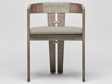 Interlude Home Maryl-III Rattan Gray Fabric Upholstered Arm Dining Chair ILW149982103