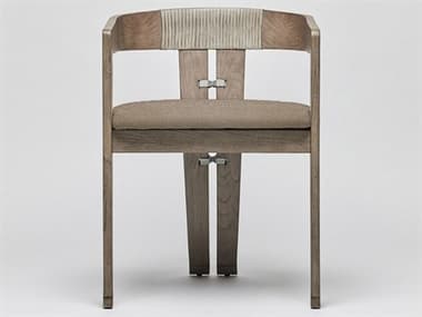 Interlude Home Maryl-III Rattan Gray Fabric Upholstered Arm Dining Chair ILW149982105