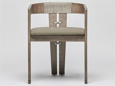 Interlude Home Maryl-III Rattan Gray Fabric Upholstered Arm Dining Chair ILW149982106