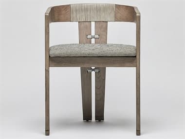Interlude Home Maryl-III Rattan Gray Fabric Upholstered Arm Dining Chair ILW149982107