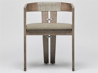 Interlude Home Maryl-III Rattan Gray Fabric Upholstered Arm Dining Chair ILW149982108
