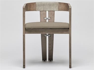 Interlude Home Maryl-III Rattan Gray Fabric Upholstered Arm Dining Chair ILW149982109