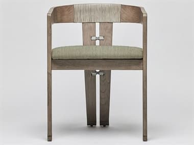 Interlude Home Maryl-III Rattan Gray Fabric Upholstered Arm Dining Chair ILW149982110