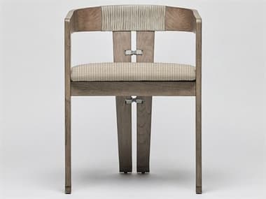 Interlude Home Maryl-III Rattan Gray Fabric Upholstered Arm Dining Chair ILW149982111