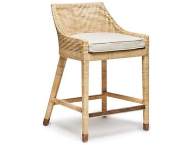 Interlude Home Boca Upholstered Natural Rattan Aged Brass Tint Counter Stool ILW149986