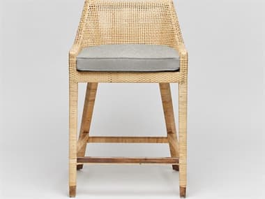 Interlude Home Boca Fabric Upholstered Natural Rattan Aged Brass Tint Counter Stool ILW149986100