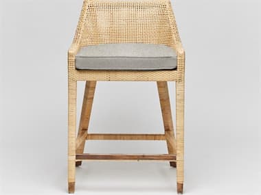 Interlude Home Boca Fabric Upholstered Natural Rattan Aged Brass Fog Counter Stool ILW149986102