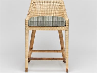 Interlude Home Boca Fabric Upholstered Natural Rattan Aged Brass Sage Counter Stool ILW149986104