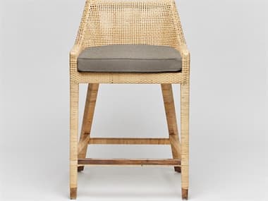 Interlude Home Boca Fabric Upholstered Natural Rattan Aged Brass Pebble Counter Stool ILW149986105