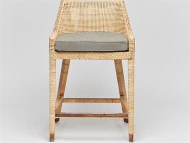 Interlude Home Boca Fabric Upholstered Natural Rattan Aged Brass Straw Counter Stool ILW149986108