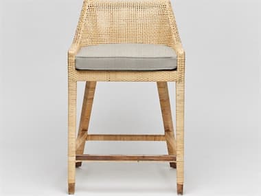 Interlude Home Boca Fabric Upholstered Natural Rattan Aged Brass Cream Counter Stool ILW149986111