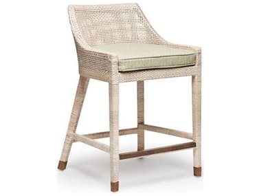 Interlude Home Boca Upholstered Rattan White Wash Aged Brass Tint Counter Stool ILW149987