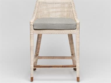 Interlude Home Boca Fabric Upholstered Rattan White Wash Aged Brass Tint Counter Stool ILW149987100